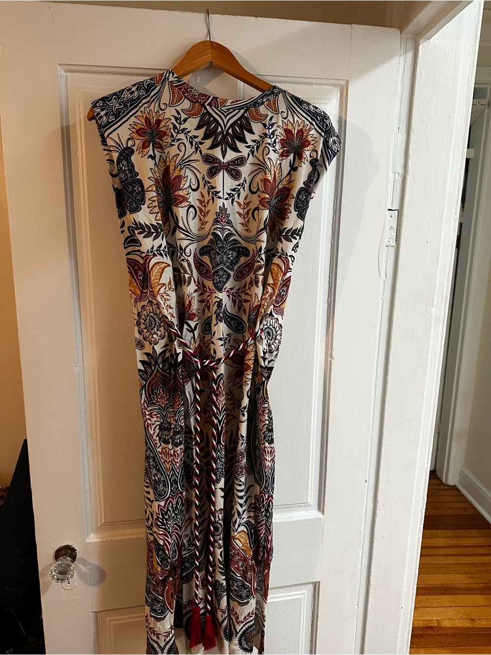 FARM Rio Cream Paisley Midi Dress with Red & Navy Accents